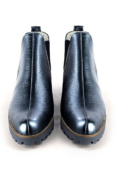 Denim blue women's ankle boots, with elastics. Round toe. Low rubber soles. Top view - Florence KOOIJMAN